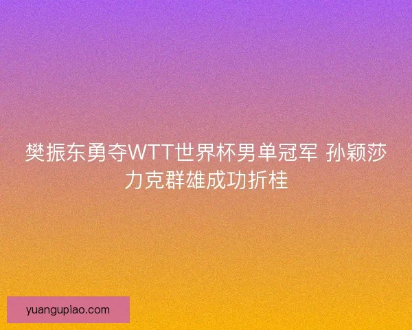 樊振东勇夺WTT世界杯男单冠军 孙颖莎力克群雄成功折桂