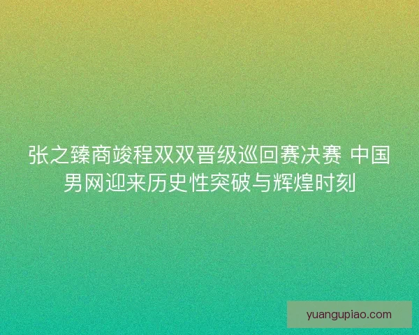 张之臻商竣程双双晋级巡回赛决赛 中国男网迎来历史性突破与辉煌时刻