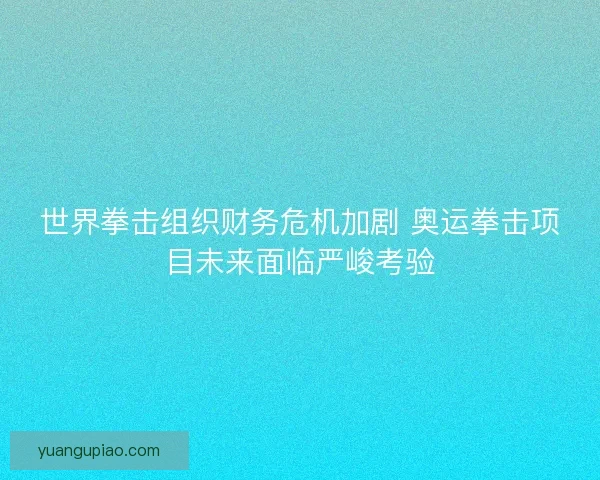 世界拳击组织财务危机加剧 奥运拳击项目未来面临严峻考验